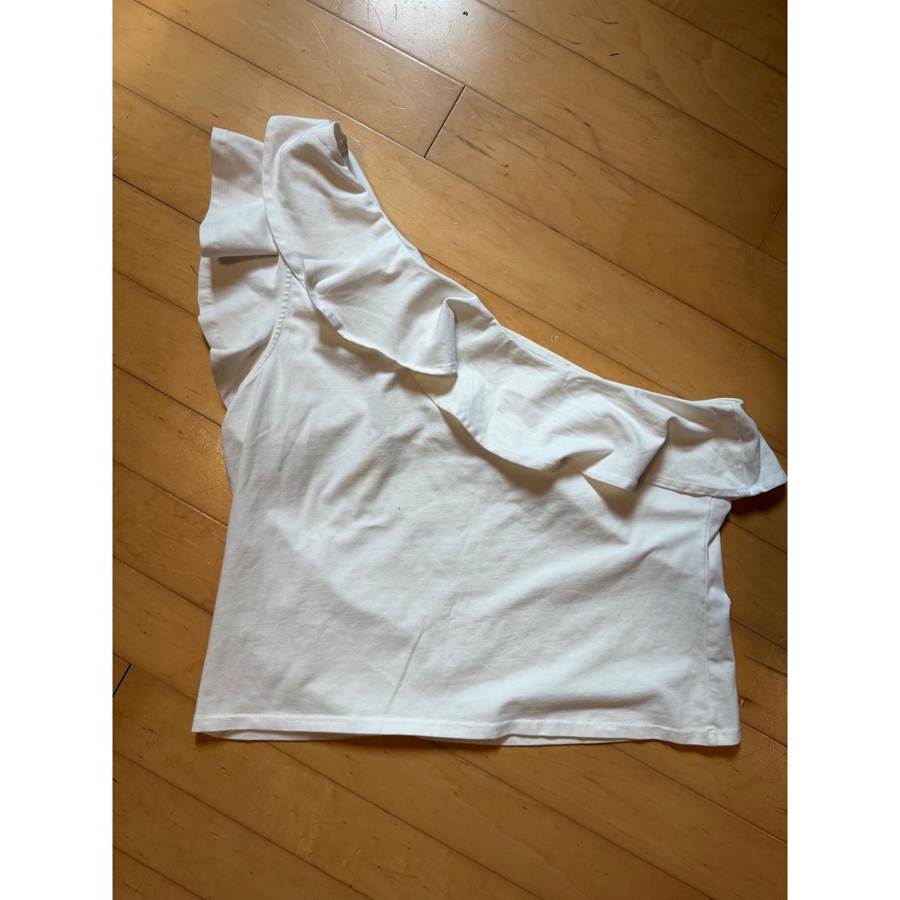 Maeve Anthropologie One Shoulder Ruffle Top Women XL White Vacay Festival NWT